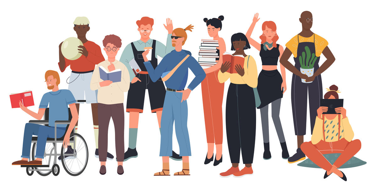 Colorful illustration of a diverse group of people