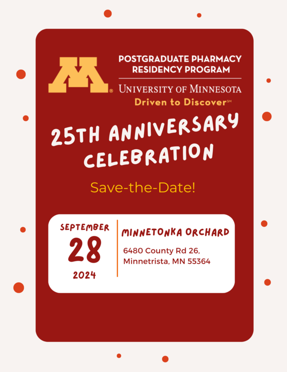 Save the date flyer for 25th Residency Program Celebration on 9/28/2024.
